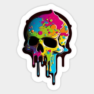 Colorful melting Skull head design #1 by Farbrausch Art 2023. Sticker